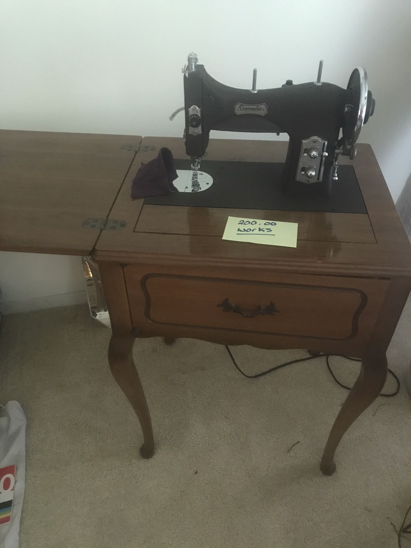 Vintage Domestic Sewing Machine In Cabinet