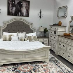 New/ Realyn Chipped White King Bed Frame Cama Only//Queen, Full, Twin Size Available 