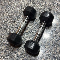 Set Of 2 - 5 Lb Dumbbells Gym Weights Black Rubber Chrome Workout 🏋️