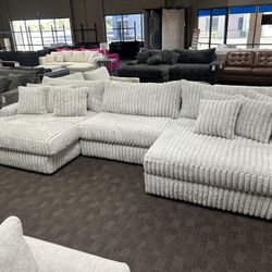 Big Soft White Grey Sectional Couch