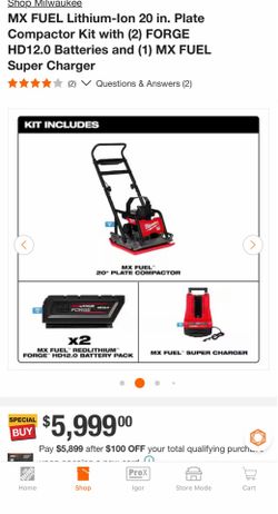 MX FUEL Lithium-Ion 20 in. Plate Compactor Kit with (2) FORGE HD12.0 Batteries and (1) MX FUEL Super Charger