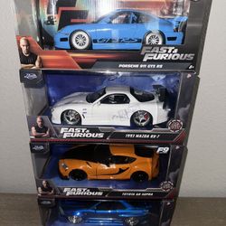 Jada Die Cast Fast And Furious 1/24 Scale Porsche Mazda Toyota Nissan Skyline 