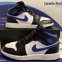 Size 6y| Reconditioned Air Jordan 1 Mid White Black Racer Blue Kids Size 6y