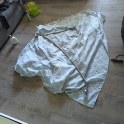 Curved Shower Rod With Fabric Curtain, Rings And Plastic Liner