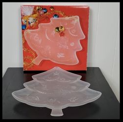 Vintage Mikasa Crystal Christmas Tree Frosted Platter