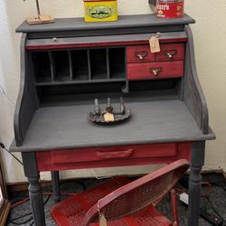 Shabby Chic Roll Top Desk Graphite & Red Annie Sloan Products 