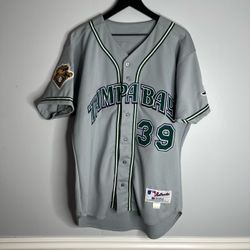 Tampa Bay Devil Rays Mike Caruso Jersey Mens 46 Russell Athletic Grey MLB 2001