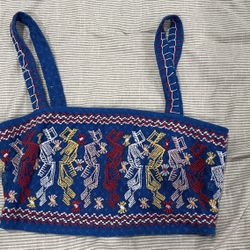 Forever 21 Crochet Blue Multi Color Bandeau Crop Top 