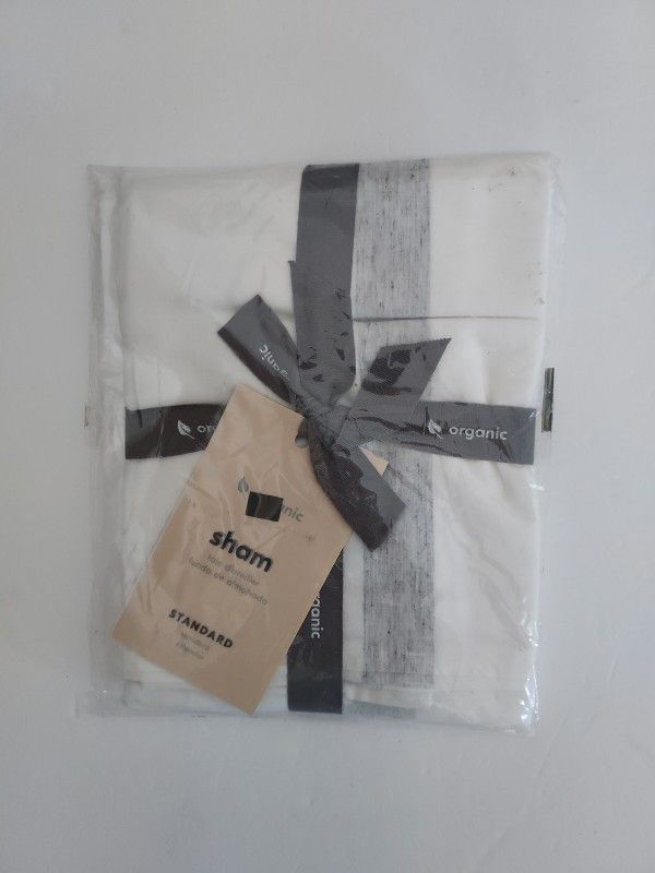 West Elm Standard Sham Washed Organic Cotton Heather Gray Bold Stripe NEW