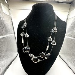 Black and Silver Wire String Beaded Necklace