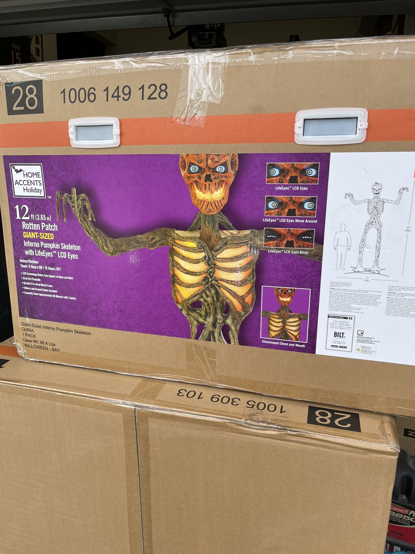 12 Foot Giant Inferno Pumpkin Skeleton W/LCD Eyes & 12 foot giant skeleton Home Depot LCD Eyes