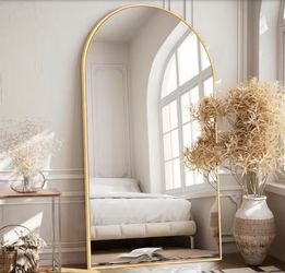 Sxiawe 32 in. W x 71.2 in. H Modern Arched Aluminum Frame Gold Standing/Floor Standing Full-length Mirror