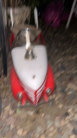 Vintage 1943 pedal fire truck red and white it’s got headlights hood opens to access wires and switches clean pedal car for real collectors