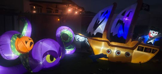 Halloween Inflatable Octopus and Pirate Ship Set