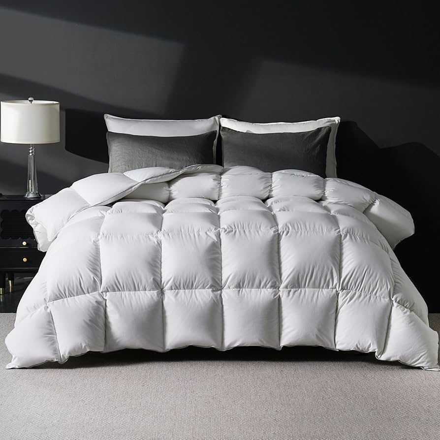 Goose Feather Down Fiber Comforter Queen Size, Ultra Soft Fluffy Duvet Insert Queen with 100% Cotton Cover, Luxurious Hotel Bedding Comforter for All