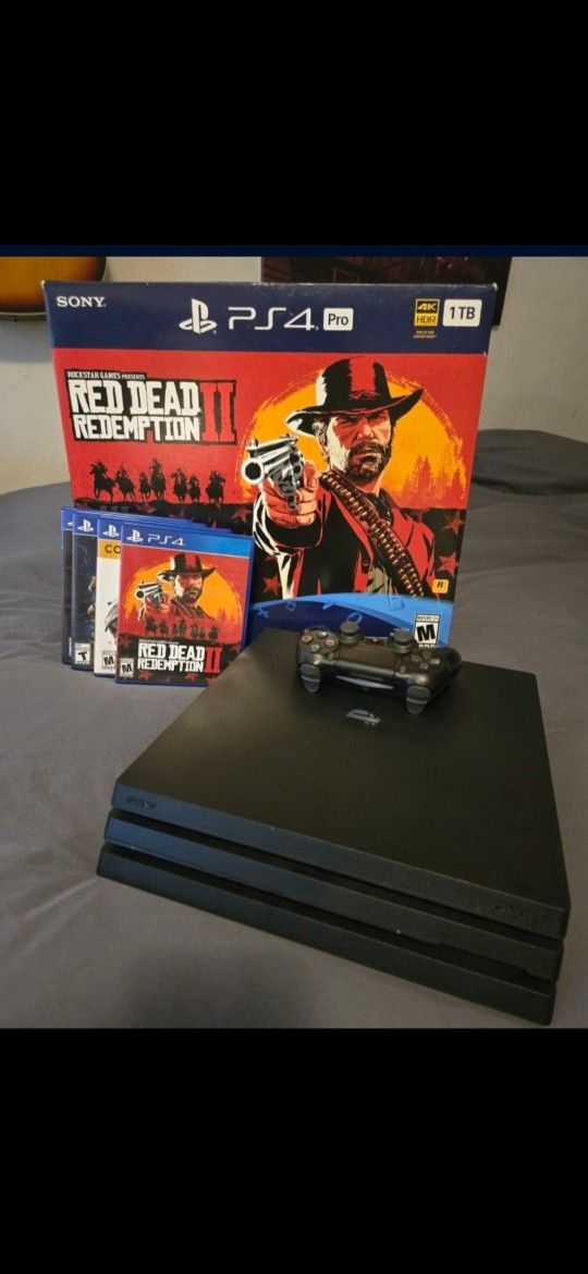 Like New Sony PS4 PRO 1TB – Red Dead Redemption 2 Bundle - 4 Games
