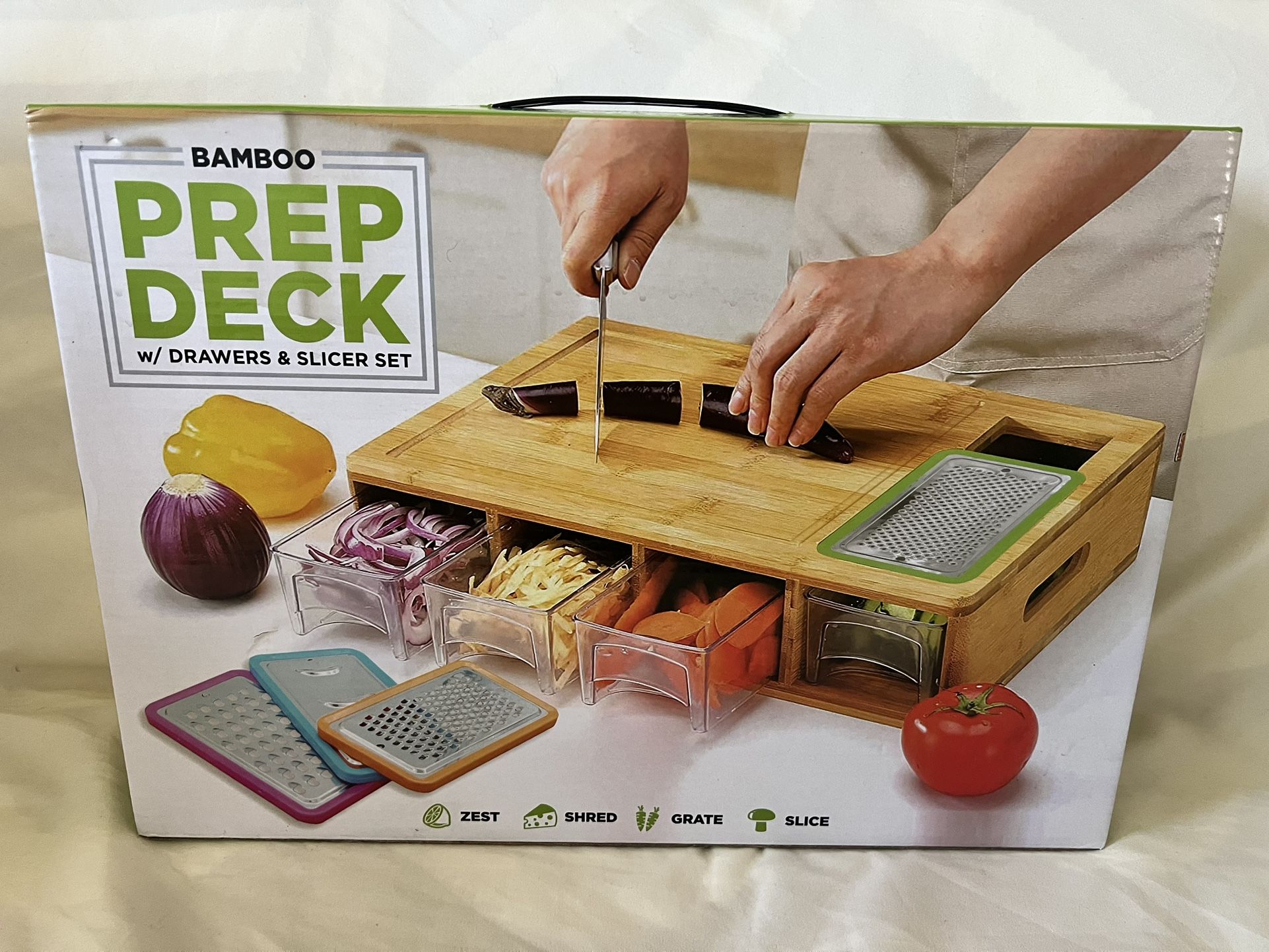 Bamboo Prep Deck with Drawers & Slicer Set