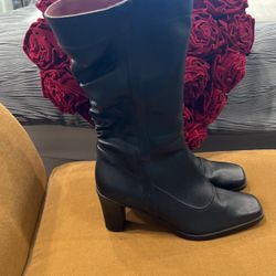 Leather Black Boots, Size 8