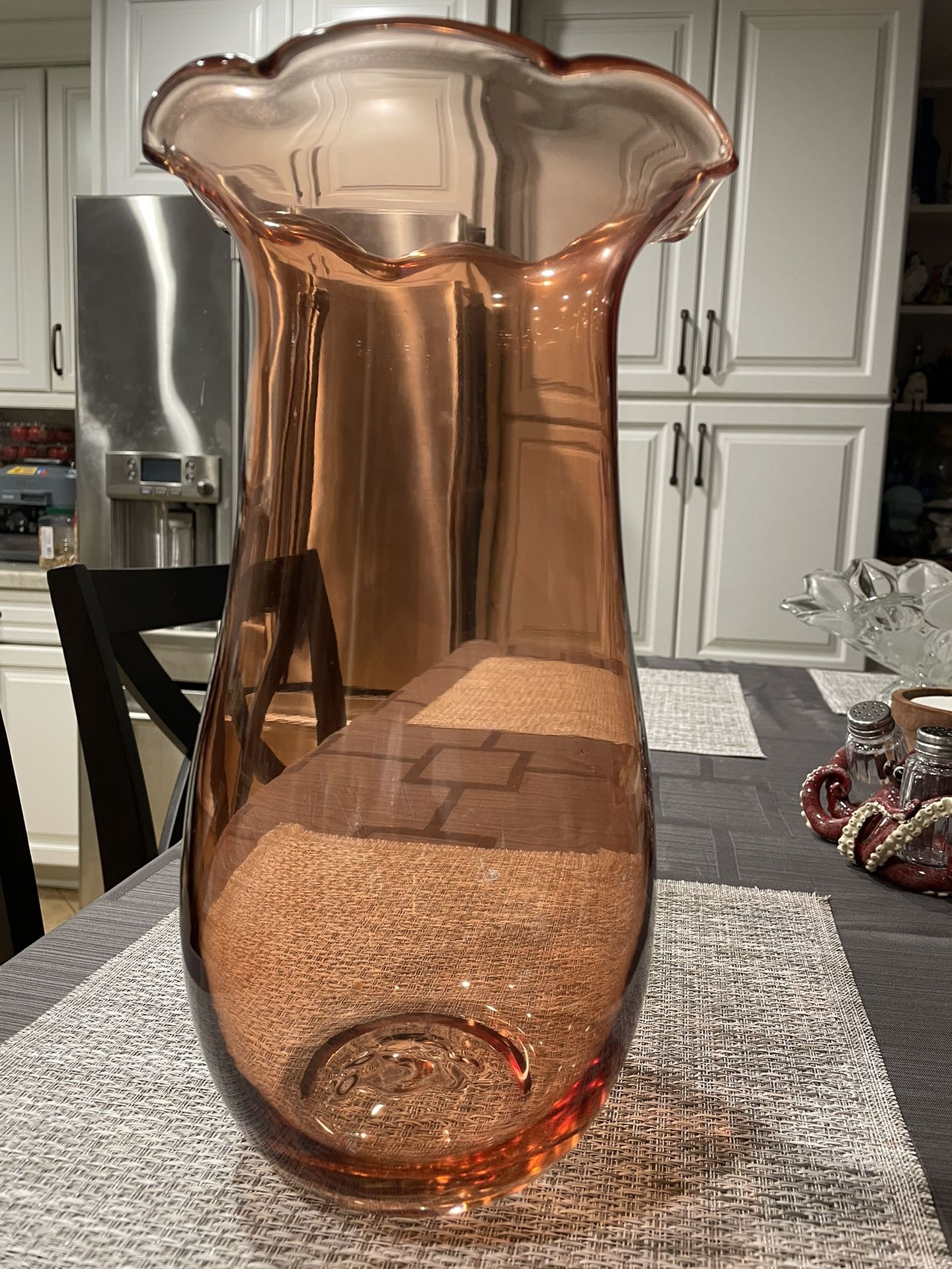 Beautiful Tall Glass Vase With Ruffle Edge