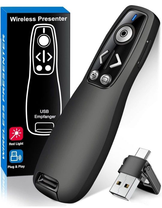 2-in-1 USB Type C Laser Pointer & Presentation Clicker Wireless Presenter Remote Apple & Android