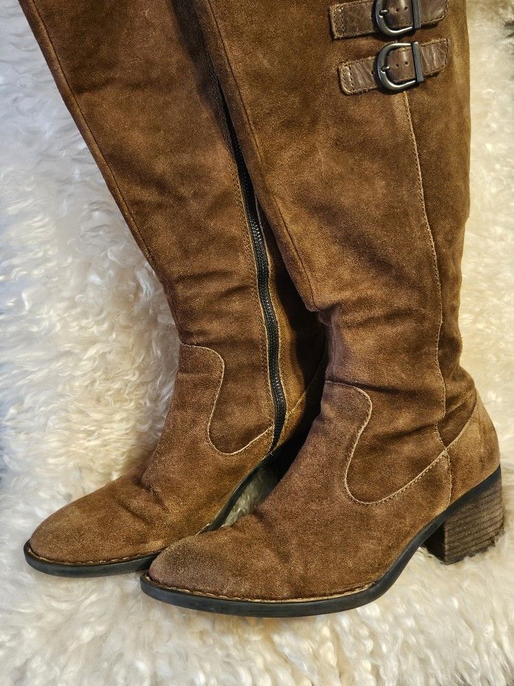 Women's Leather Boots Booties Designer Fashion By BORN suede Tall Brown