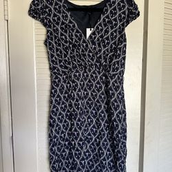 Liza Luxe Navy Blue Dress with Flowers Size Medium - $12