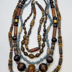Vintage 1970s Lot of Wooden Beads - 5 Necklaces - Miriam Haskell, Cadora, and Others 