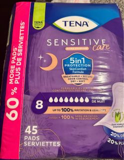 TENA Sensitive Care Extra Coverage Overnight Pads 45ct