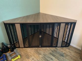 Corner wooden dog crate furniture 67”