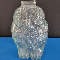 Vintage Wise Old Owl Clear Glass Coin Bank 