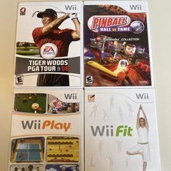 Wii Bundle 4 Game Lot Tested/WORKING Wii Play Wii Fit Tiger Woods Tour 08 Pinball Hall Of Fame