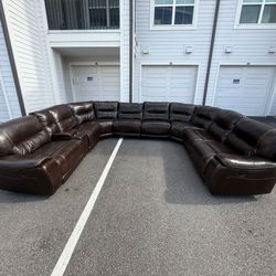 POWERED RECLINING REAL LEATHER BROWN 9 PIECES MODULAR SECTIONAL COUCH IN GREAT CONDITION DELIVERY 🚚