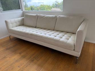 White Leather Tufted 3-Seat Sofa