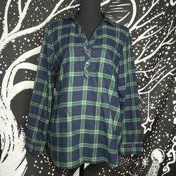 J.Crew Navy Plaid Long Sleeve Blouse