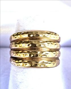 10K Gold Vintage Stacked Hammered Gold Cigar Band Ring