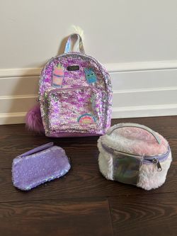 Sequin Mini Backpack, Makeup Bag and Wristlet