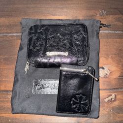 CHROME HEARTS MULTI CROSS LEATHER ZIPUP WALLET WITH .925 STERLING SILVER DAGGER