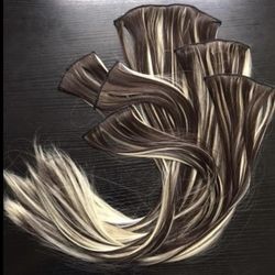 24 Inch dark chocolate brown highlights platinum blonde Hair clip in hair Extensions