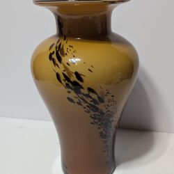 12" Amber & Black Art Glass Vase – Hand-Blown Swirl Design Home Decor

