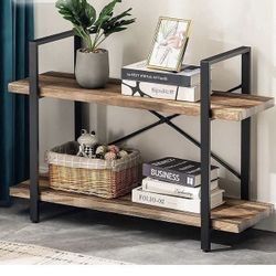 New Apicizon Solid Wood Bookshelf, 2 Tier Rustic Vintage Industrial Bookcase