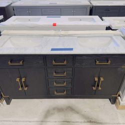 Brand New Black Oak 60" Double Vanity with Marble Top in White  $699 