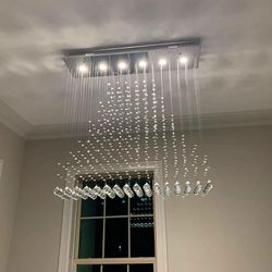 40" Rectangle Chandelier Crystals Pyramid Raindrop Pendant Ceiling Light Fixture (NEW) (Retail $109)