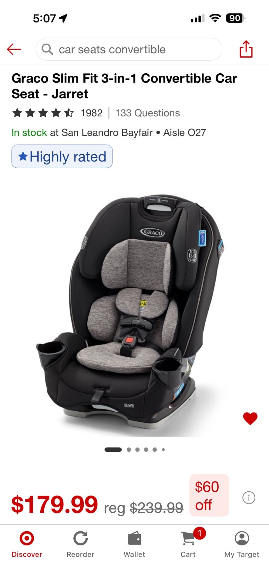 Graco Slim 3-in-1 Convertible Carseat - $150 ( Like New)