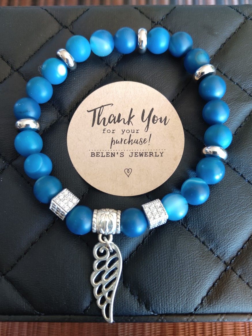 Blue π Stripe Agate Unisex Bracelet