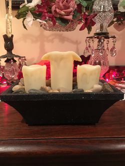 Water Fountain with 3 Candles & Stones