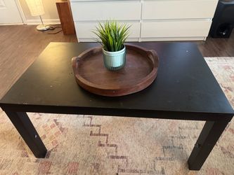 Black Coffee Table + Wooden Tray + Artificial Plant & Vase Set