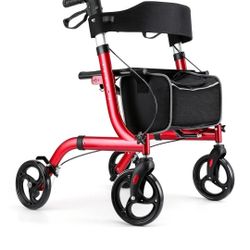 Rollator Walkers for Seniors-Folding Rollator Walker with Seat and Four 8-inch Wheels-Medical Rollator Walker with Comfort Handles and Thick Backrest-
