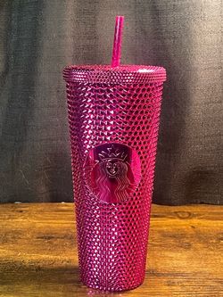 Starbucks Metallic Sangria Pink Studded Cup 24oz