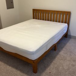 Queen Wood Bed Frame And Mattress- Solid w headboard