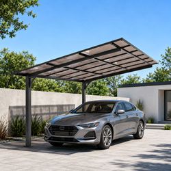 10x12FT Galvanized Steel Carport , with PC Roof Canopy, Outdoor Vehicle & Patio Shade Awning for Residential Backyard(9.62x11.89ft )